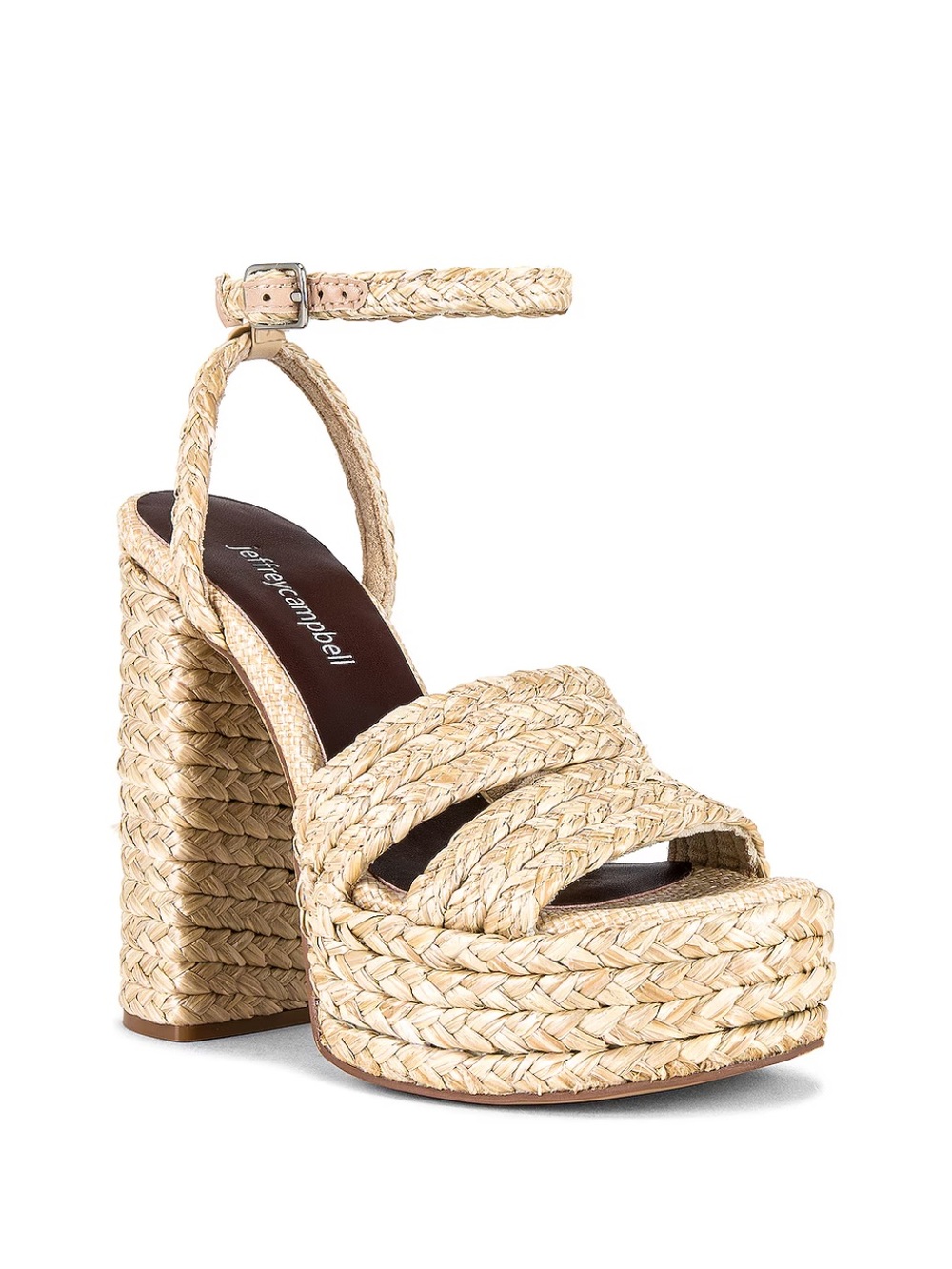 Jeffrey Campbell Yawl Chunky Platform Ankle Strap Sandal in Natural Raffia 9.5